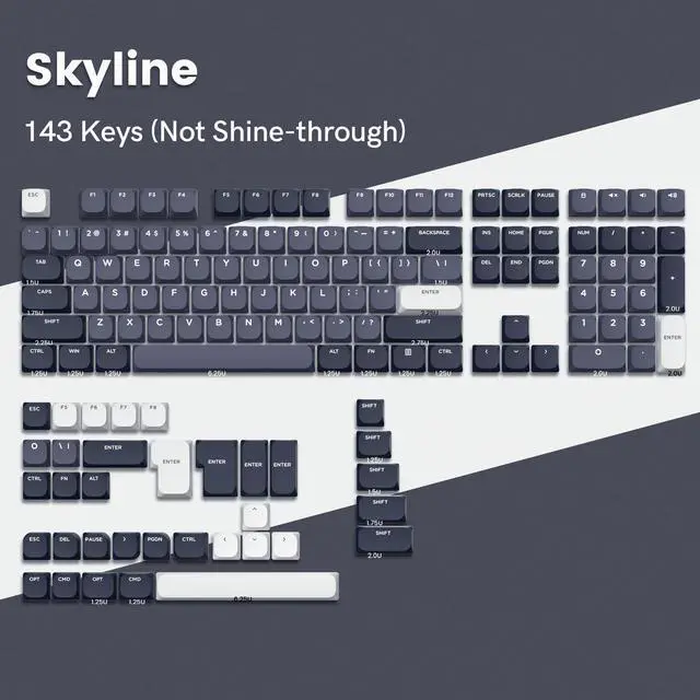 Alt view image 4 of 6 - Womier Low Profile Keycaps, PBT Keycaps 144 Keys Custom Keyboard Key caps Full Set, Double Shot for 60% 65% 75% 80% 100% Mechanical Keyboard, Grey