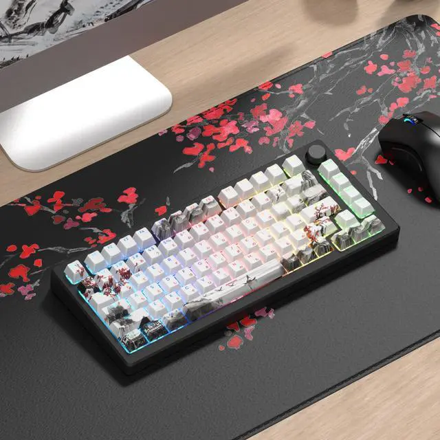 Alt view image 7 of 7 - Womier PBT Keycaps Set 130 Keys, Custom White Japanese Keyboard Doubleshot Dye Sub Side Print Shine Through Keycaps 60 65 75 100 Percent, Cherry Profile