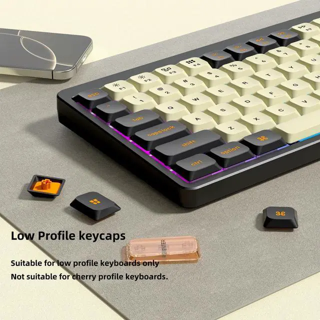 Alt view image 3 of 6 - Womier Low Profile PBT keycaps,Doubleshot keycaps for Mechanical Keyboard,138-keys Black/Beige Keyboard Key caps, for Mechanical Keyboard, Compatible with ANSI/ISO,TKL, Full-Sized Layout