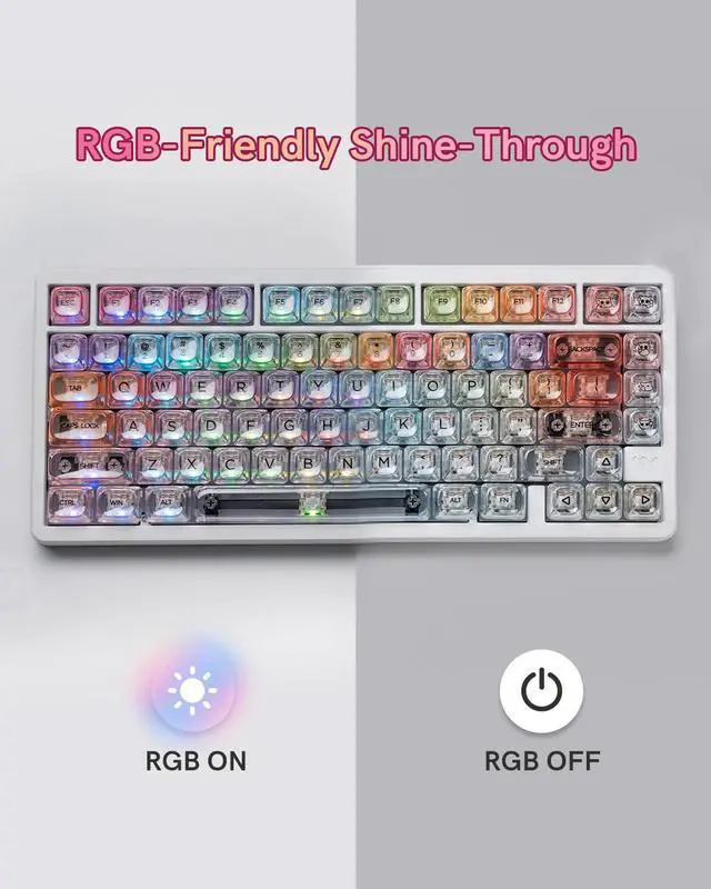 Alt view image 5 of 7 - Womier Rainbow Clear Keycaps, 125 Keys MOA Profile Transparent Keyboard keycaps, Shine Through Jelly Key caps, Compatible with 60%, 65%, 75%, 96%, Full-Sized Layout Mx Switches Mechanical Keyboard