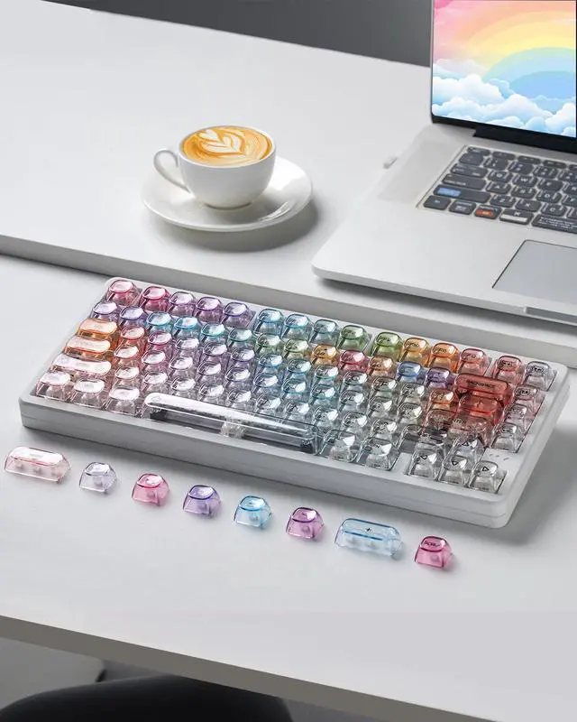 Alt view image 6 of 7 - Womier Rainbow Clear Keycaps, 125 Keys MOA Profile Transparent Keyboard keycaps, Shine Through Jelly Key caps, Compatible with 60%, 65%, 75%, 96%, Full-Sized Layout Mx Switches Mechanical Keyboard