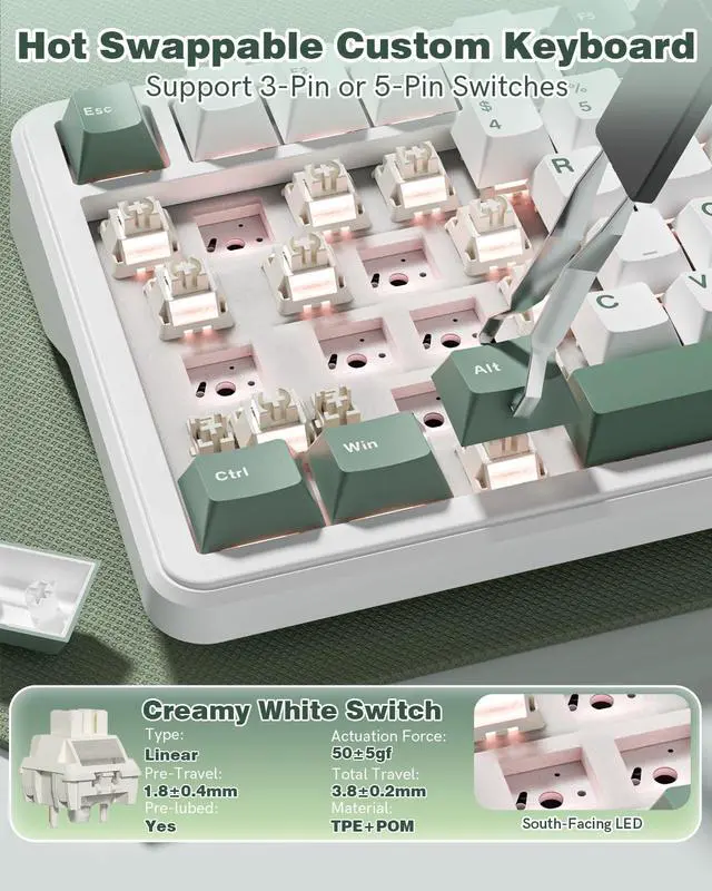 Alt view image 5 of 7 - Womier L75 75% Mechanical Keyboard, Wireless Gaming Keyboard with Multifunction Knob, Creamy Gasket Structure, Hot Swap, RGB Backlight, PBT Keycap, Custom Driver, Compact Layout for Win/Mac/PC