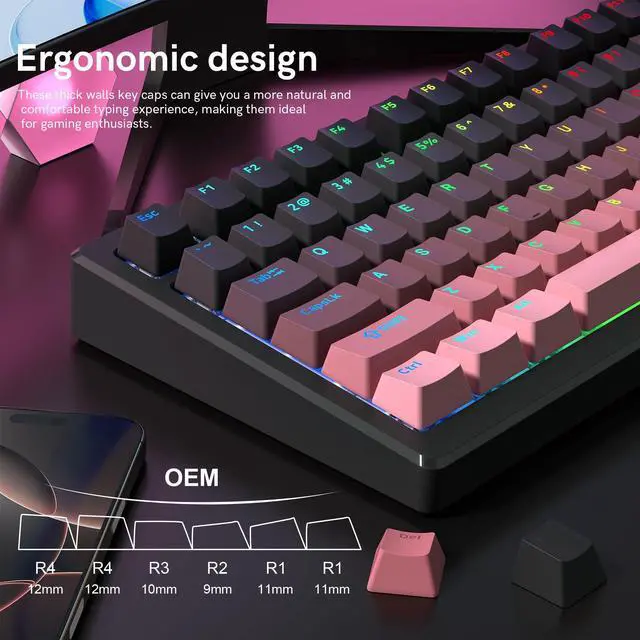 Alt view image 2 of 7 - Womier PBT Key caps, Double Shot Shine Through Custom Keycaps, Gradient Keycaps OEM Profile, Minimalist Style Keyboard Keycap for Mechanical Keyboard (Pink)