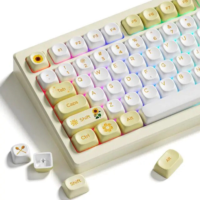 Main image of Womier PBT MOA Profile Keycaps 131 Keys PBT Sunflower Bee Theme, Dye-Sublimation Custom Keycap Set for MX Switch Mechanical Keyboard, Fits 60% 65% 75% 100% Layouts