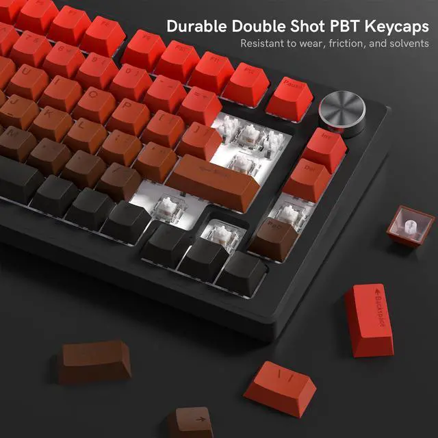 Alt view image 2 of 6 - Womier PBT Keycaps, Double Shot Shine Through Custom Keycaps, Gradient Keycaps Cherry Profile, Minimalist Style Red and Black Keyboard Keycap for Mechanical Keyboard (Red)