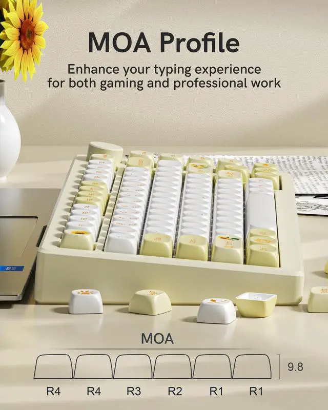 Alt view image 3 of 7 - Womier PBT MOA Profile Keycaps 131 Keys PBT Sunflower Bee Theme, Dye-Sublimation Custom Keycap Set for MX Switch Mechanical Keyboard, Fits 60% 65% 75% 100% Layouts