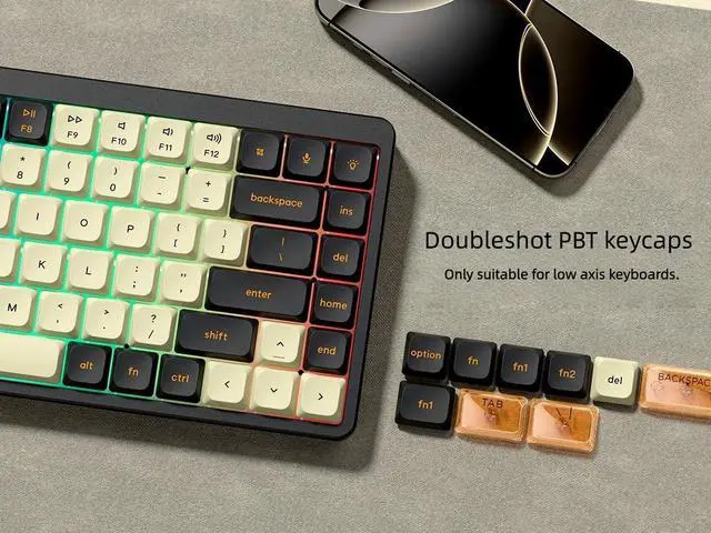 Alt view image 6 of 6 - Womier Low Profile PBT keycaps,Doubleshot keycaps for Mechanical Keyboard,138-keys Black/Beige Keyboard Key caps, for Mechanical Keyboard, Compatible with ANSI/ISO,TKL, Full-Sized Layout