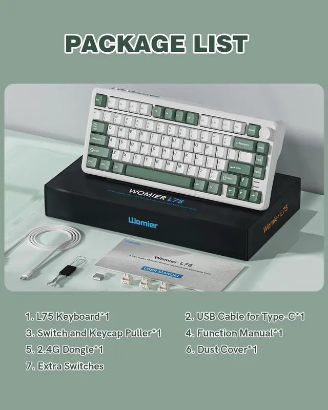 Alt view image 7 of 7 - Womier L75 75% Mechanical Keyboard, Wireless Gaming Keyboard with Multifunction Knob, Creamy Gasket Structure, Hot Swap, RGB Backlight, PBT Keycap, Custom Driver, Compact Layout for Win/Mac/PC
