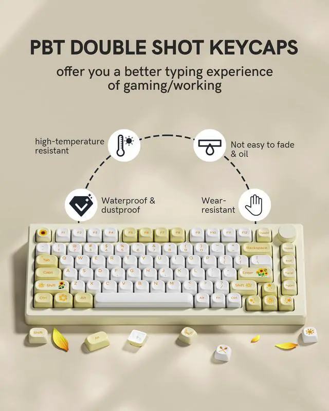 Alt view image 4 of 7 - Womier PBT MOA Profile Keycaps 131 Keys PBT Sunflower Bee Theme, Dye-Sublimation Custom Keycap Set for MX Switch Mechanical Keyboard, Fits 60% 65% 75% 100% Layouts