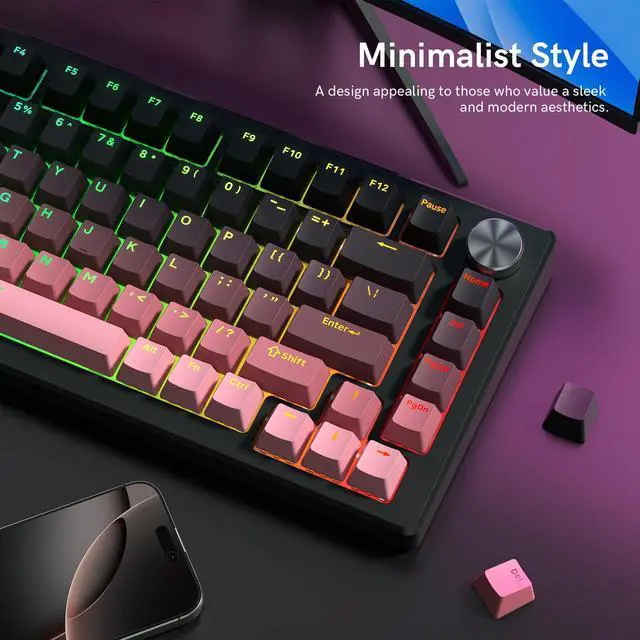 Alt view image 5 of 7 - Womier PBT Key caps, Double Shot Shine Through Custom Keycaps, Gradient Keycaps OEM Profile, Minimalist Style Keyboard Keycap for Mechanical Keyboard (Pink)