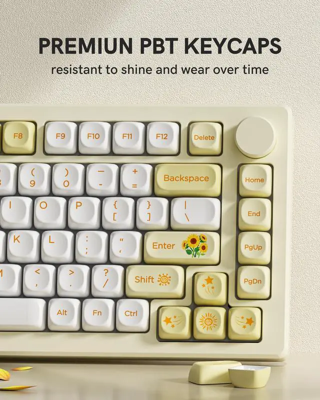 Alt view image 5 of 7 - Womier PBT MOA Profile Keycaps 131 Keys PBT Sunflower Bee Theme, Dye-Sublimation Custom Keycap Set for MX Switch Mechanical Keyboard, Fits 60% 65% 75% 100% Layouts