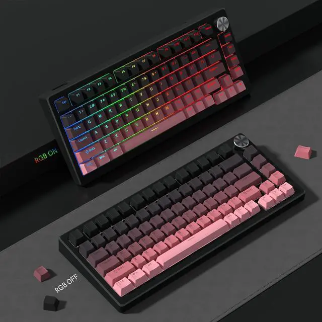 Alt view image 6 of 7 - Womier PBT Key caps, Double Shot Shine Through Custom Keycaps, Gradient Keycaps OEM Profile, Minimalist Style Keyboard Keycap for Mechanical Keyboard (Pink)
