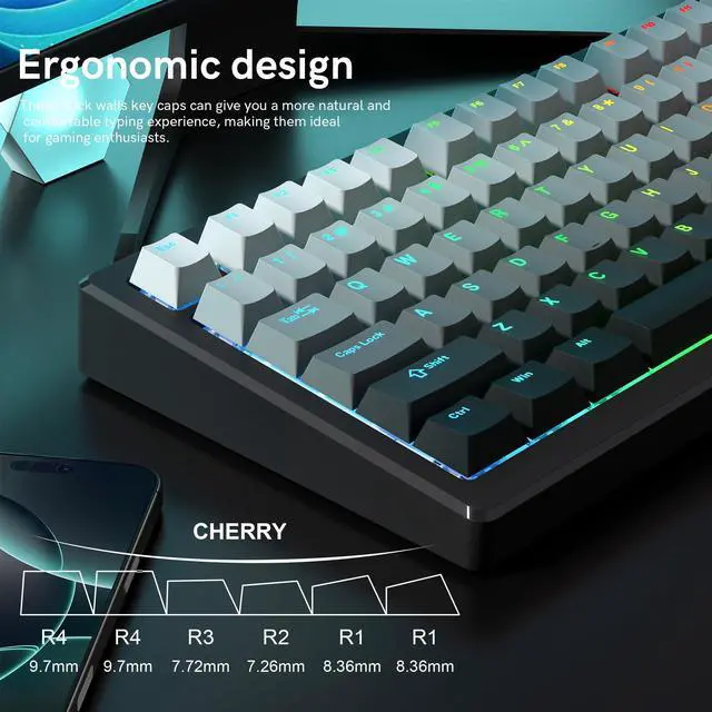 Alt view image 2 of 7 - Womier PBT Key caps, Double Shot Shine Through Custom Keycaps, Gradient Keycaps Cherry Profile, Minimalist Style Keyboard Keycap for Mechanical Keyboard (Grey)