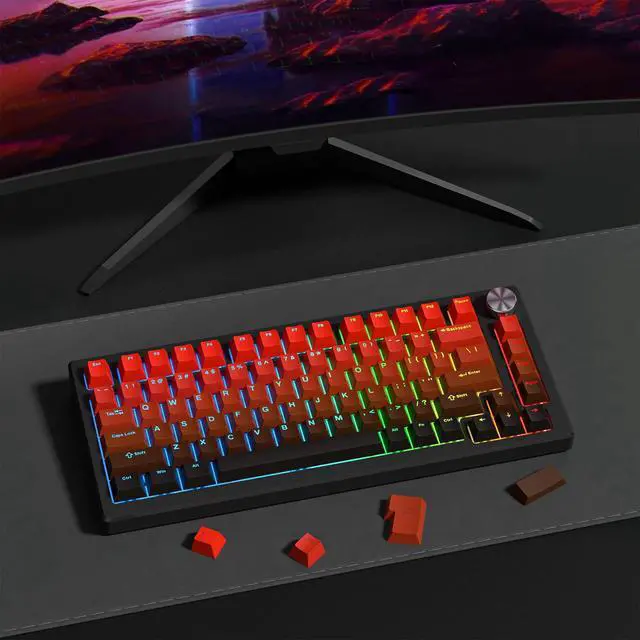 Alt view image 6 of 6 - Womier PBT Keycaps, Double Shot Shine Through Custom Keycaps, Gradient Keycaps Cherry Profile, Minimalist Style Red and Black Keyboard Keycap for Mechanical Keyboard (Red)