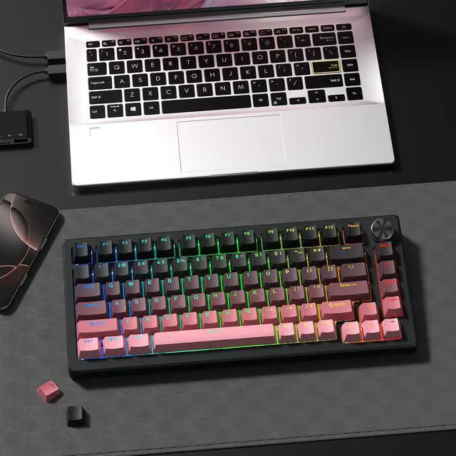 Alt view image 7 of 7 - Womier PBT Key caps, Double Shot Shine Through Custom Keycaps, Gradient Keycaps OEM Profile, Minimalist Style Keyboard Keycap for Mechanical Keyboard (Pink)