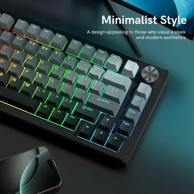 Alt view image 3 of 7 - Womier PBT Key caps, Double Shot Shine Through Custom Keycaps, Gradient Keycaps Cherry Profile, Minimalist Style Keyboard Keycap for Mechanical Keyboard (Grey)