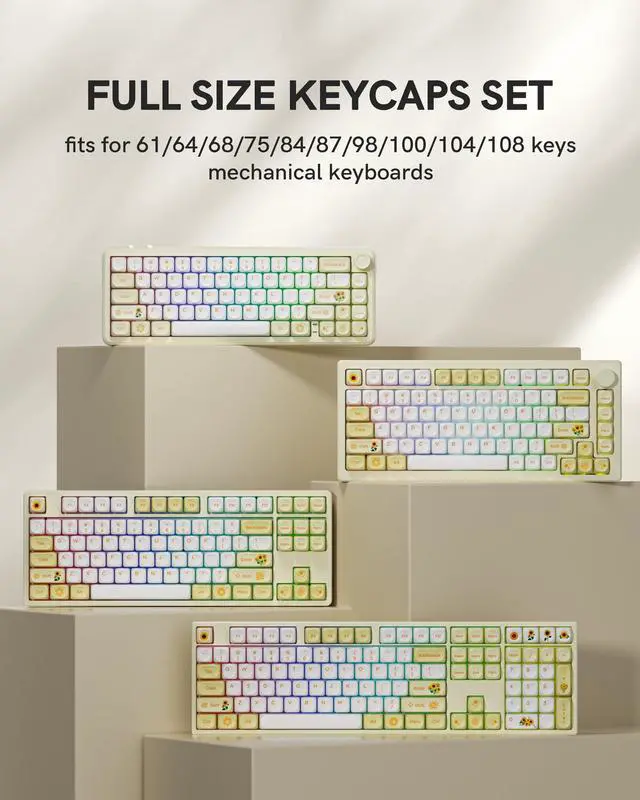 Alt view image 6 of 7 - Womier PBT MOA Profile Keycaps 131 Keys PBT Sunflower Bee Theme, Dye-Sublimation Custom Keycap Set for MX Switch Mechanical Keyboard, Fits 60% 65% 75% 100% Layouts