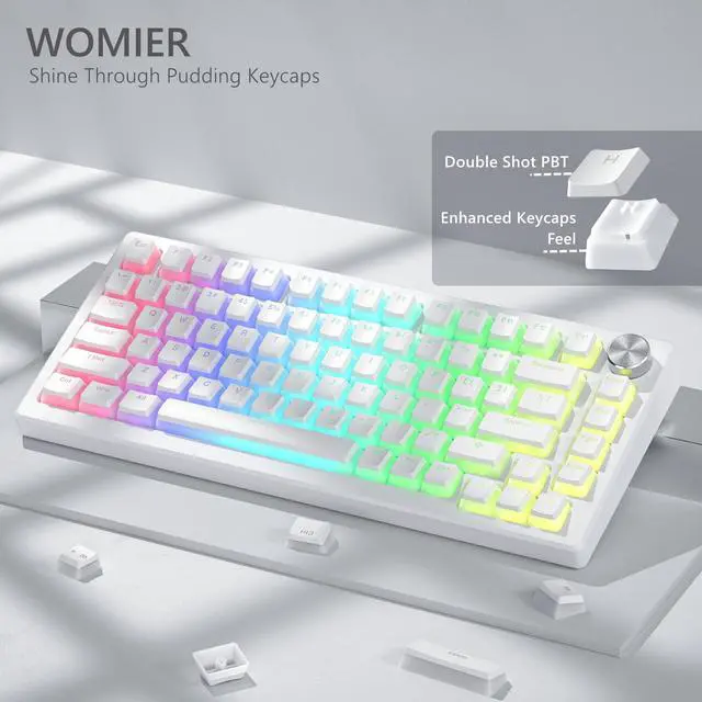 Alt view image 3 of 6 - Womier Shine Through PBT Keycaps, Pudding White Keyboard Keycaps | OEM Profile Custom Keycaps 75 Percent 129-key Set for 60% 65% 75% 100% Cherry Gateron MX Mechanical Keyboard-White