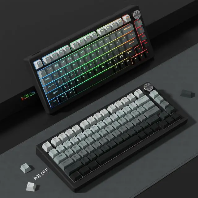 Alt view image 5 of 7 - Womier PBT Key caps, Double Shot Shine Through Custom Keycaps, Gradient Keycaps Cherry Profile, Minimalist Style Keyboard Keycap for Mechanical Keyboard (Grey)