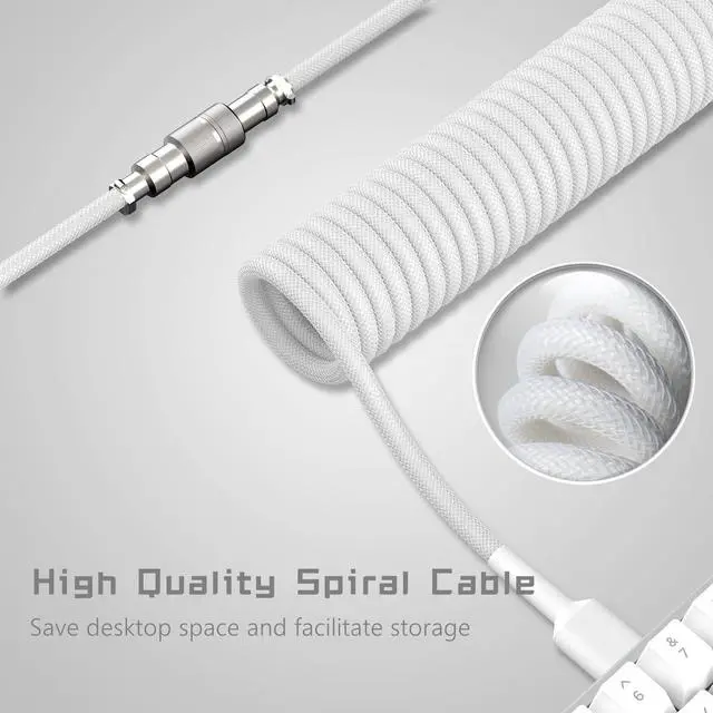 Alt view image 4 of 6 - Womier Coiled Keyboard Cable - Detachable Aviator Coiled Cable White | Coiled Cable for Mechanical Gaming Keyboard, Type C to USB A Mix 5.9in for Gaming Key board and Cellphone, White