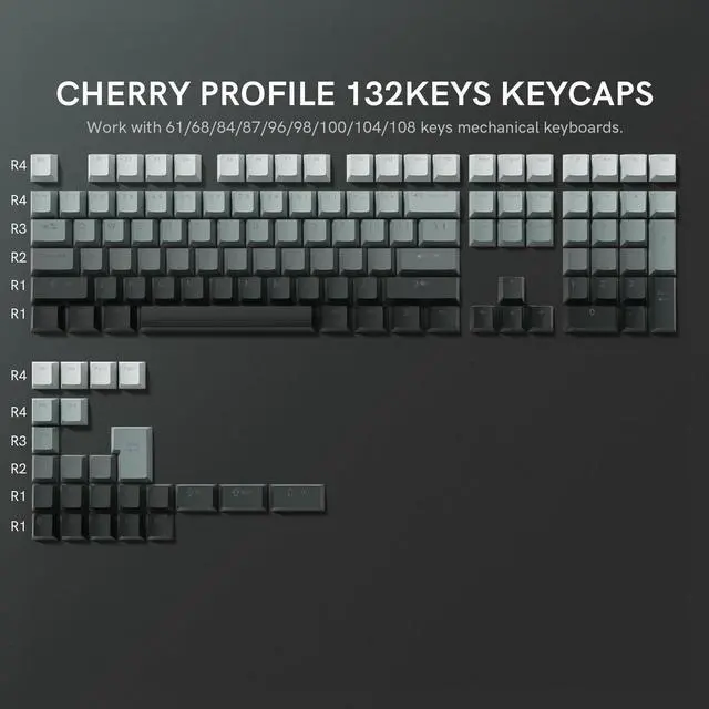 Alt view image 6 of 7 - Womier PBT Key caps, Double Shot Shine Through Custom Keycaps, Gradient Keycaps Cherry Profile, Minimalist Style Keyboard Keycap for Mechanical Keyboard (Grey)