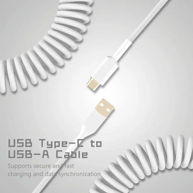 Alt view image 5 of 6 - Womier Coiled Keyboard Cable - Detachable Aviator Coiled Cable White | Coiled Cable for Mechanical Gaming Keyboard, Type C to USB A Mix 5.9in for Gaming Key board and Cellphone, White