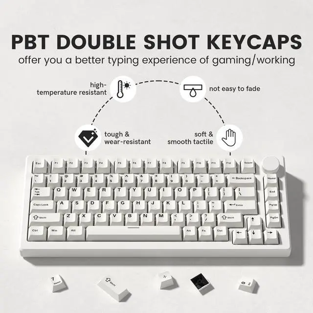 Alt view image 3 of 6 - Womier Keyboard keycaps Set, Double Shot PBT keycaps,Cherry Profile Custom Key caps 60 65 75 100 Percent for Cherry-mx Full Size Retro Mechanical Keyboard,Milky White