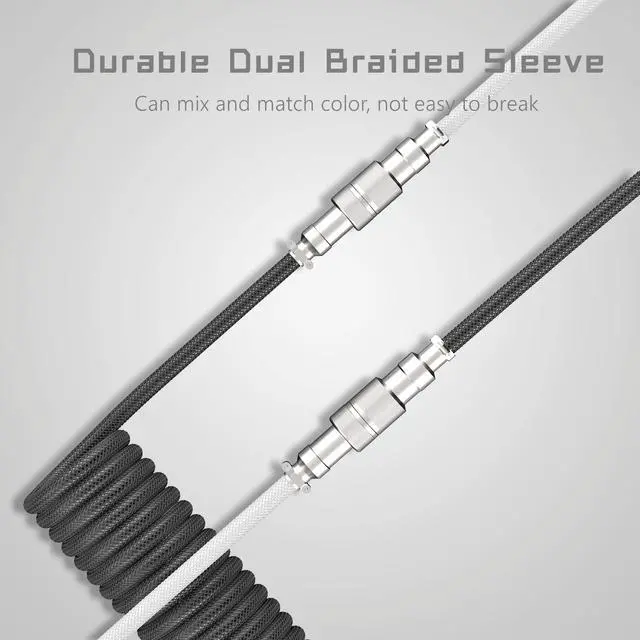 Alt view image 6 of 6 - Womier Coiled Keyboard Cable - Detachable Aviator Coiled Cable White | Coiled Cable for Mechanical Gaming Keyboard, Type C to USB A Mix 5.9in for Gaming Key board and Cellphone, White