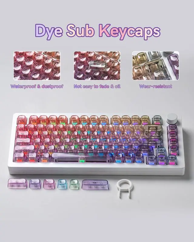 Alt view image 5 of 7 - Womier Purple Gradient Clear Keycaps, 125 Keys MOA Profile Transparent Keyboard keycaps, Shine Through Key caps, Compatible with 60%, 65%, 75%, 96%, Full-Sized Layout Mx Switches Mechanical Keyboard