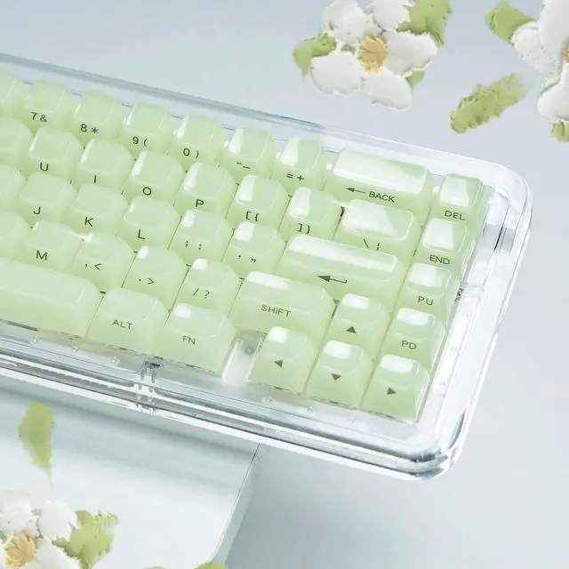 Main image of Womier Green Keycaps Jelly,Ceramic Keycaps Style,Clear Creamy Keyboard Caps | Transparent Side Printed Custom 60 65 75 100 Percent for Cherry MX/Outemu/Gateron Mechanical Keyboards (MDA Profile)