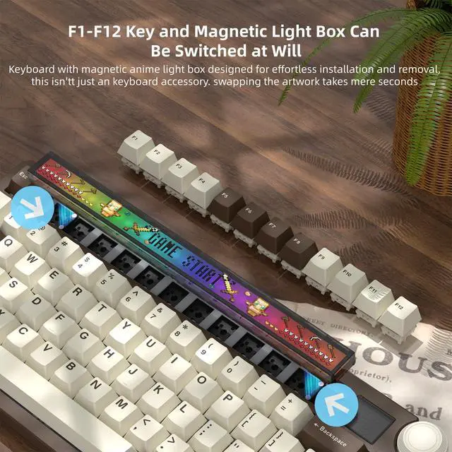 Alt view image 2 of 6 - Womier 75% Wireless Mechanical Keyboard with Screen and Knob Keyboard | Retro Creamy Bluetooth Gaming Keyboard Custom Clear Light Box,RGB/Hot Swap/PBT Keycap,VIA Programmable for Mac/PC,K80 Brown