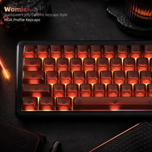 Alt view image 2 of 7 - Womier Jelly Keycaps, Ceramic Keycaps Style Clear PC Custom Keycaps Set | Laser Carving Side Printing 60% 75% 100%, MDA Profile for Mechanical Keyboard Caps, Compatible Full-Sized Layout, Red/Brown