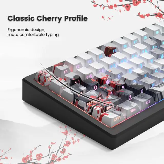 Alt view image 4 of 6 - Womier PBT Keycaps Set 130 Keys, Custom White Japanese Keyboard Doubleshot Dye Sub Side Print Shine Through Keycaps 60 65 75 100 Percent, Cherry Profile (Plum Blossom)