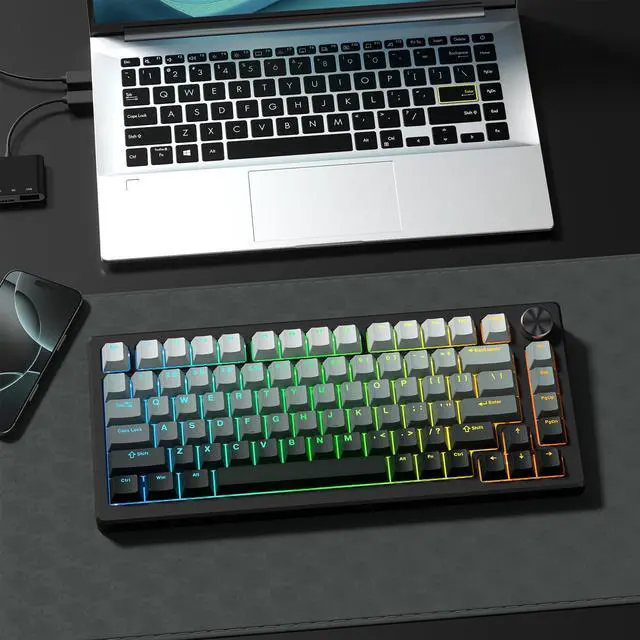 Alt view image 7 of 7 - Womier PBT Key caps, Double Shot Shine Through Custom Keycaps, Gradient Keycaps Cherry Profile, Minimalist Style Keyboard Keycap for Mechanical Keyboard (Grey)