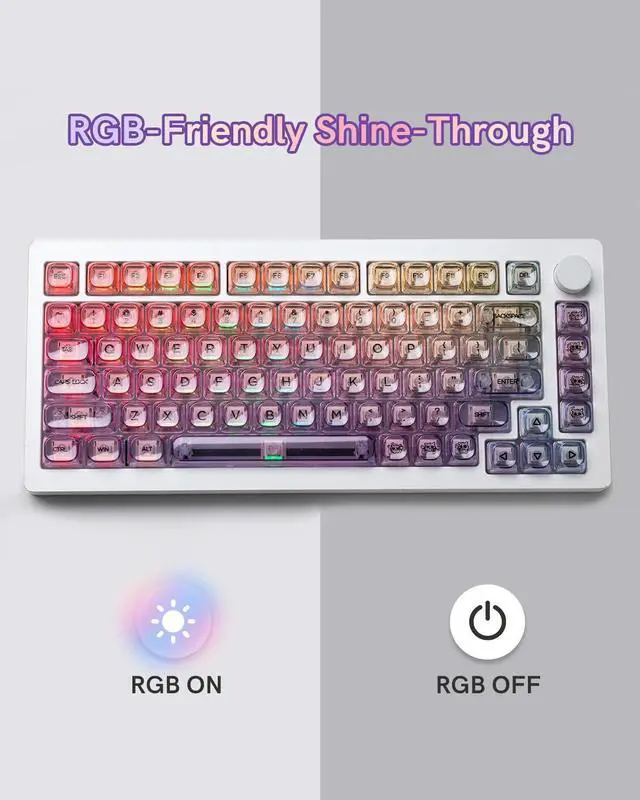 Alt view image 6 of 7 - Womier Purple Gradient Clear Keycaps, 125 Keys MOA Profile Transparent Keyboard keycaps, Shine Through Key caps, Compatible with 60%, 65%, 75%, 96%, Full-Sized Layout Mx Switches Mechanical Keyboard