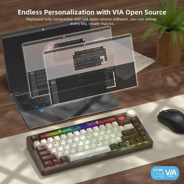 Alt view image 3 of 6 - Womier 75% Wireless Mechanical Keyboard with Screen and Knob Keyboard | Retro Creamy Bluetooth Gaming Keyboard Custom Clear Light Box,RGB/Hot Swap/PBT Keycap,VIA Programmable for Mac/PC,K80 Brown