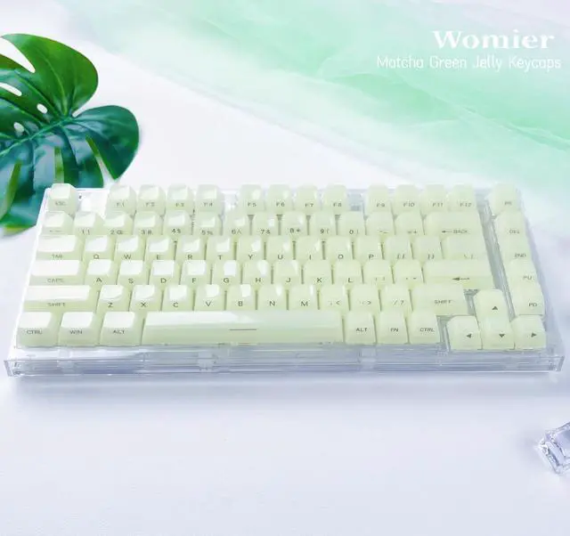 Alt view image 2 of 7 - Womier Green Keycaps Jelly,Ceramic Keycaps Style,Clear Creamy Keyboard Caps | Transparent Side Printed Custom 60 65 75 100 Percent for Cherry MX/Outemu/Gateron Mechanical Keyboards (MDA Profile)