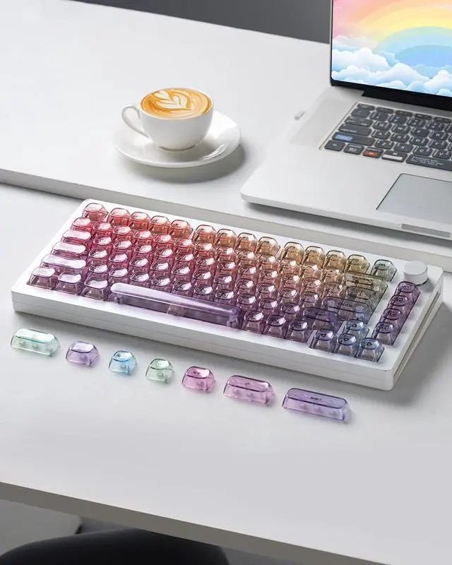 Alt view image 7 of 7 - Womier Purple Gradient Clear Keycaps, 125 Keys MOA Profile Transparent Keyboard keycaps, Shine Through Key caps, Compatible with 60%, 65%, 75%, 96%, Full-Sized Layout Mx Switches Mechanical Keyboard
