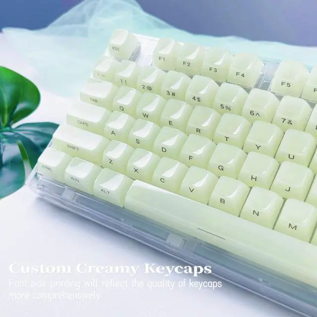 Alt view image 3 of 7 - Womier Green Keycaps Jelly,Ceramic Keycaps Style,Clear Creamy Keyboard Caps | Transparent Side Printed Custom 60 65 75 100 Percent for Cherry MX/Outemu/Gateron Mechanical Keyboards (MDA Profile)