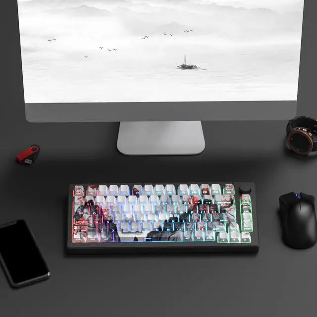 Alt view image 6 of 6 - Womier PBT Keycaps Set 130 Keys, Custom White Japanese Keyboard Doubleshot Dye Sub Side Print Shine Through Keycaps 60 65 75 100 Percent, Cherry Profile (Plum Blossom)
