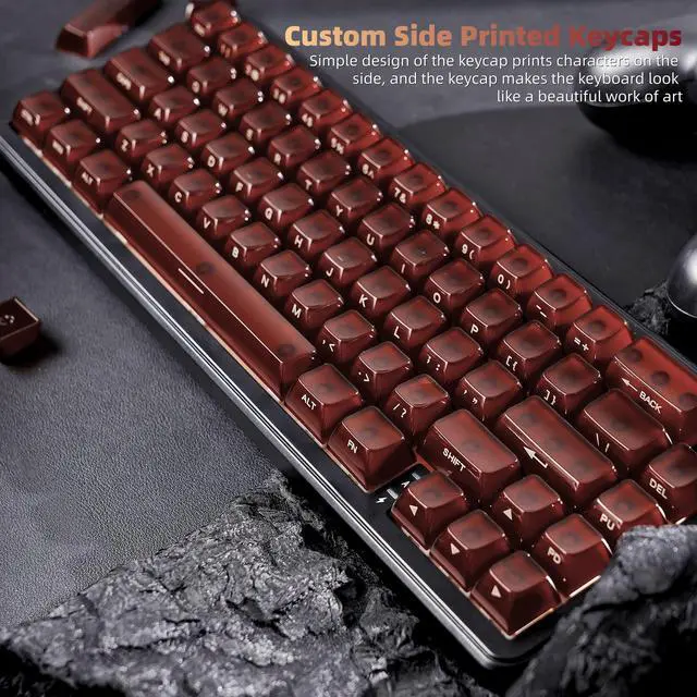 Alt view image 5 of 7 - Womier Jelly Keycaps, Ceramic Keycaps Style Clear PC Custom Keycaps Set | Laser Carving Side Printing 60% 75% 100%, MDA Profile for Mechanical Keyboard Caps, Compatible Full-Sized Layout, Red/Brown