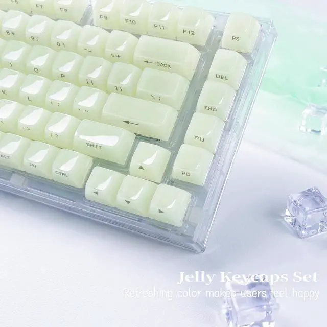 Alt view image 4 of 7 - Womier Green Keycaps Jelly,Ceramic Keycaps Style,Clear Creamy Keyboard Caps | Transparent Side Printed Custom 60 65 75 100 Percent for Cherry MX/Outemu/Gateron Mechanical Keyboards (MDA Profile)