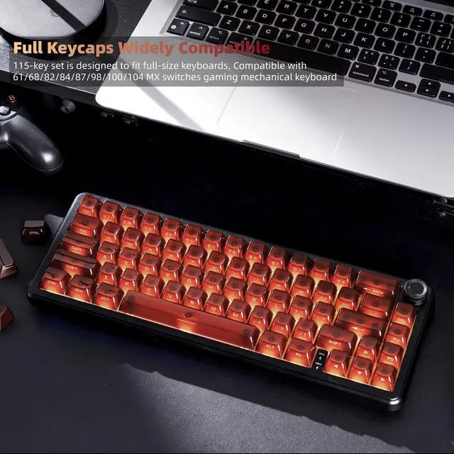Alt view image 6 of 7 - Womier Jelly Keycaps, Ceramic Keycaps Style Clear PC Custom Keycaps Set | Laser Carving Side Printing 60% 75% 100%, MDA Profile for Mechanical Keyboard Caps, Compatible Full-Sized Layout, Red/Brown
