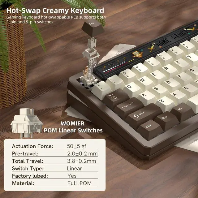 Alt view image 6 of 6 - Womier 75% Wireless Mechanical Keyboard with Screen and Knob Keyboard | Retro Creamy Bluetooth Gaming Keyboard Custom Clear Light Box,RGB/Hot Swap/PBT Keycap,VIA Programmable for Mac/PC,K80 Brown