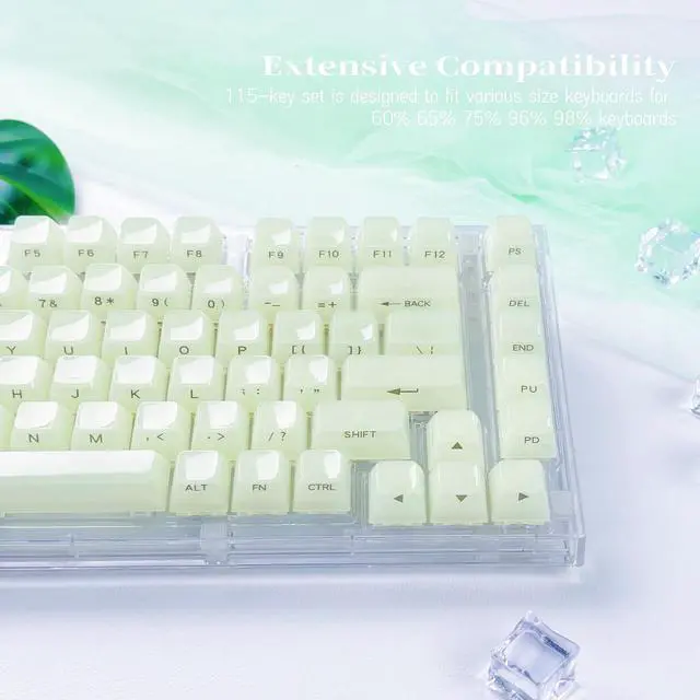 Alt view image 5 of 7 - Womier Green Keycaps Jelly,Ceramic Keycaps Style,Clear Creamy Keyboard Caps | Transparent Side Printed Custom 60 65 75 100 Percent for Cherry MX/Outemu/Gateron Mechanical Keyboards (MDA Profile)