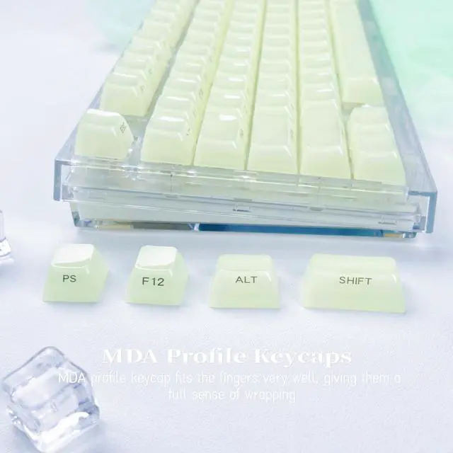 Alt view image 6 of 7 - Womier Green Keycaps Jelly,Ceramic Keycaps Style,Clear Creamy Keyboard Caps | Transparent Side Printed Custom 60 65 75 100 Percent for Cherry MX/Outemu/Gateron Mechanical Keyboards (MDA Profile)
