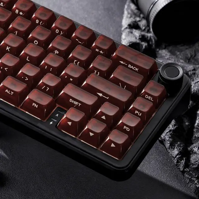 Alt view image 7 of 7 - Womier Jelly Keycaps, Ceramic Keycaps Style Clear PC Custom Keycaps Set | Laser Carving Side Printing 60% 75% 100%, MDA Profile for Mechanical Keyboard Caps, Compatible Full-Sized Layout, Red/Brown