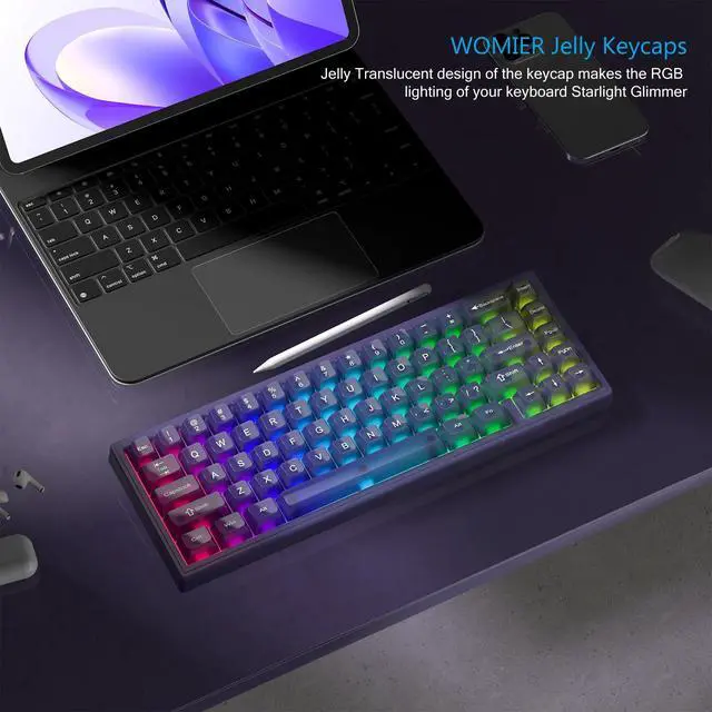 Alt view image 5 of 6 - Womier Keyboard Keycaps Jelly Purple, Cute Keycaps Transparent Clear | Custom Keycap 60 65 75 100 Percent for Cherry MX, Kailh, Outemu, Gateron Mechanical Keyboards(MDA Profile)