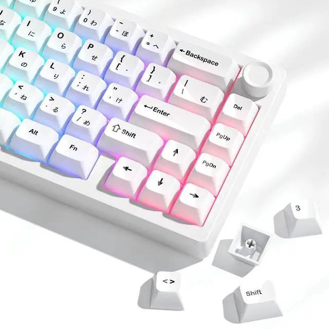 Main image of Womier Japanese White Keycaps, Ceramic Style PC Glossy Jelly Keycap | Keyboard Caps, MDA Profile 115-Key Custom Key caps Set for 61/68/84/87/98/100/104-Key MX Switch Key cap