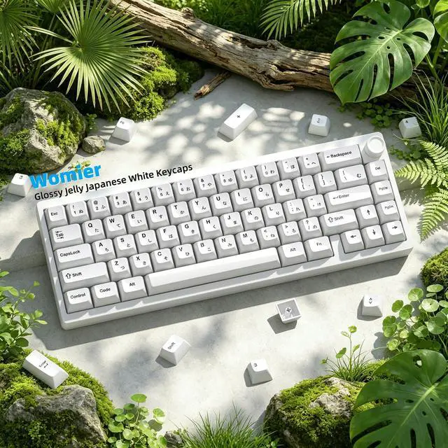 Alt view image 2 of 7 - Womier Japanese White Keycaps, Ceramic Style PC Glossy Jelly Keycap | Keyboard Caps, MDA Profile 115-Key Custom Key caps Set for 61/68/84/87/98/100/104-Key MX Switch Key cap